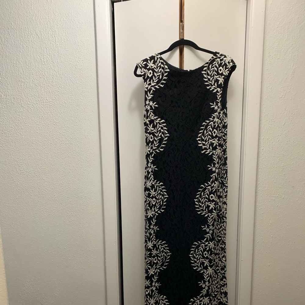 Black lace gown with white accent